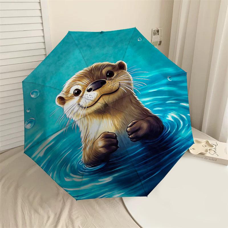 1pc Otter Water Pattern Umbrella Design Automatic Opening and Closing Umbrella, High-quality Travel Umbrella,  c1128047