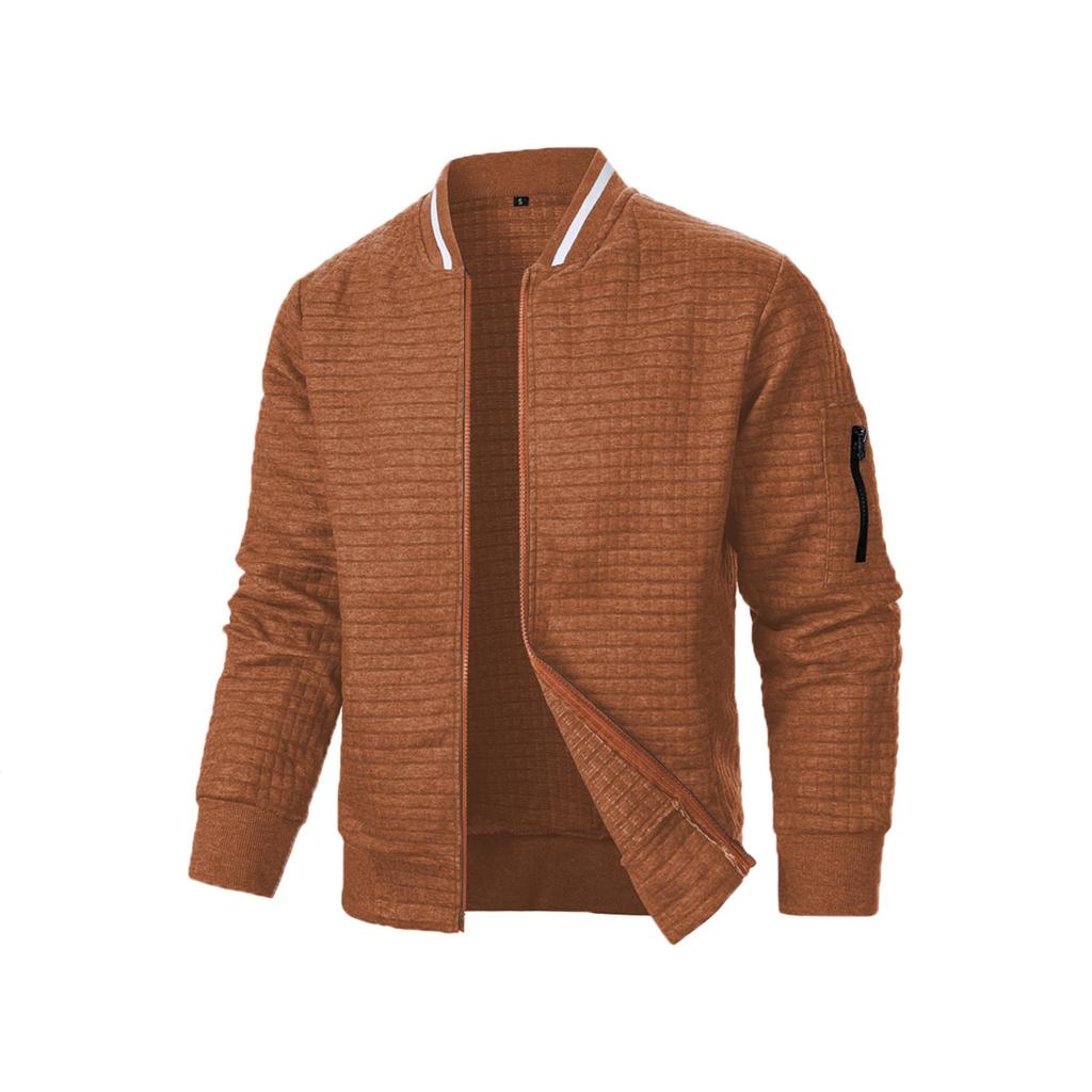Men's Plaid Zip-Up Stand Collar Cardigan Sweatshirt Jacket