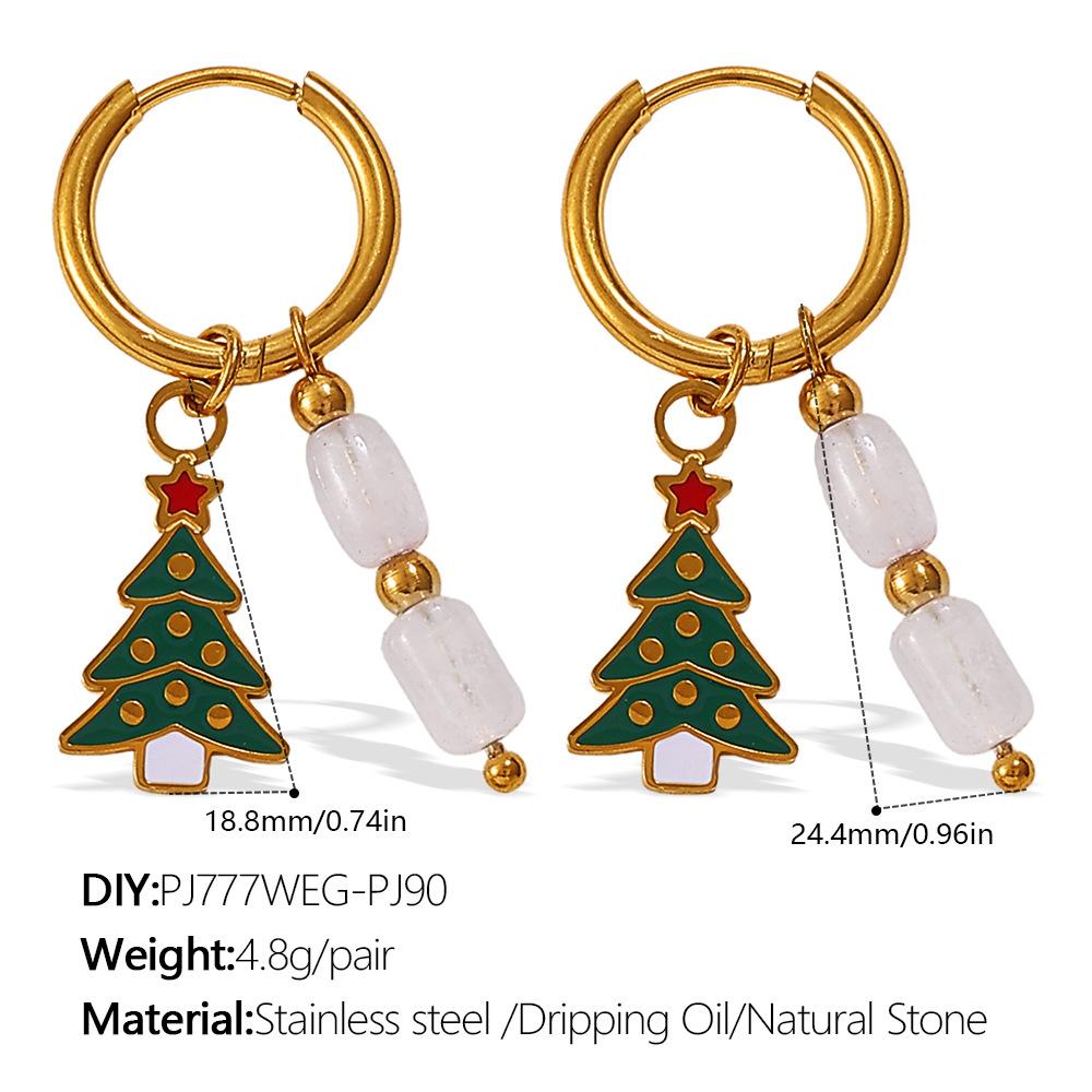 Cartoon Creative Christmas Series DIY Christmas Tree Pendant Earrings Stainless Steel Gold Plated Fashion Earrings