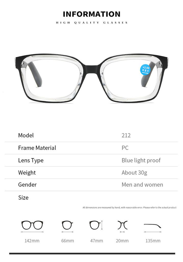 Unisex New Retro Large Frame Reading Glasses Fashion High-Definition Anti-Blue Light Spring Leg Presbyopia Glasses To +4.0