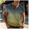 European and American semi-cardigan, casual short-sleeved digital printing slim-fit pullover Henry T-shirt top men's clothing