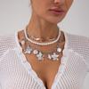 Niche imitation pearl beaded snake bone chain necklace, flower pendant stacked collarbone chain jewelry women