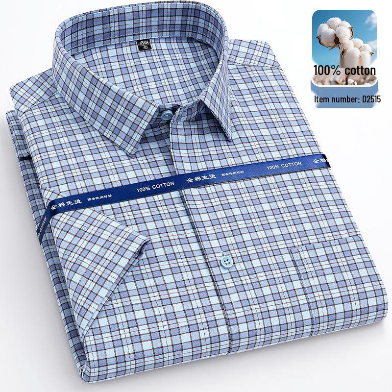 Men's Plus Size Short Sleeve Plaid Oxford Cotton Shirt