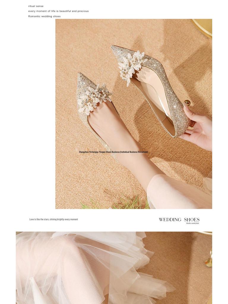 Brudens & Brudtärnornas 2025 Spetsiga Bröllopsskor - Franska Kristallhögklackade för Bröllop & Vardagsbruk