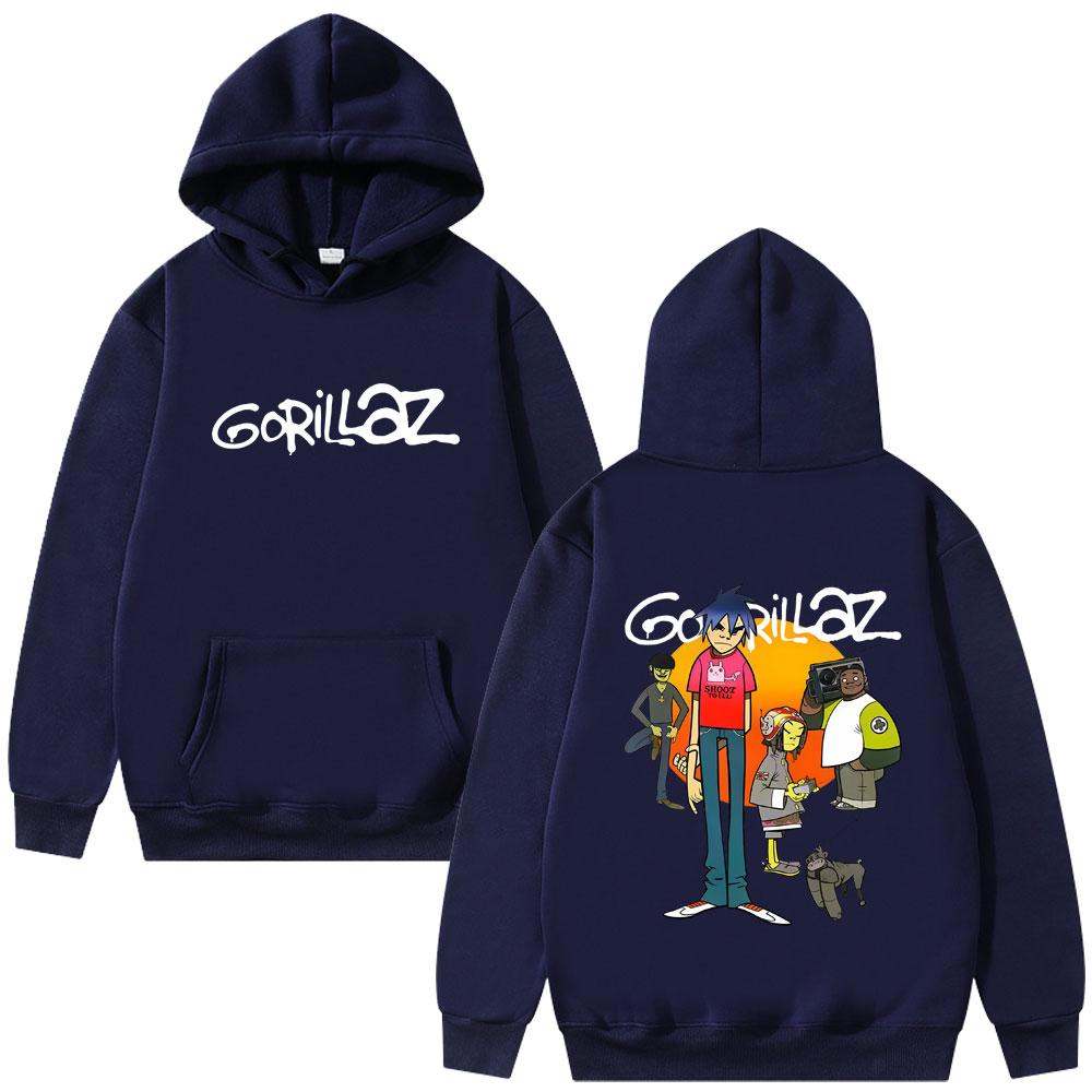 Mikina s kapucí s oboustranným potiskem Gorillaz Pánská Dámská Módní Nadměrná Mikina s kapucí Unisex Vintage Rocková kapela Streetwear