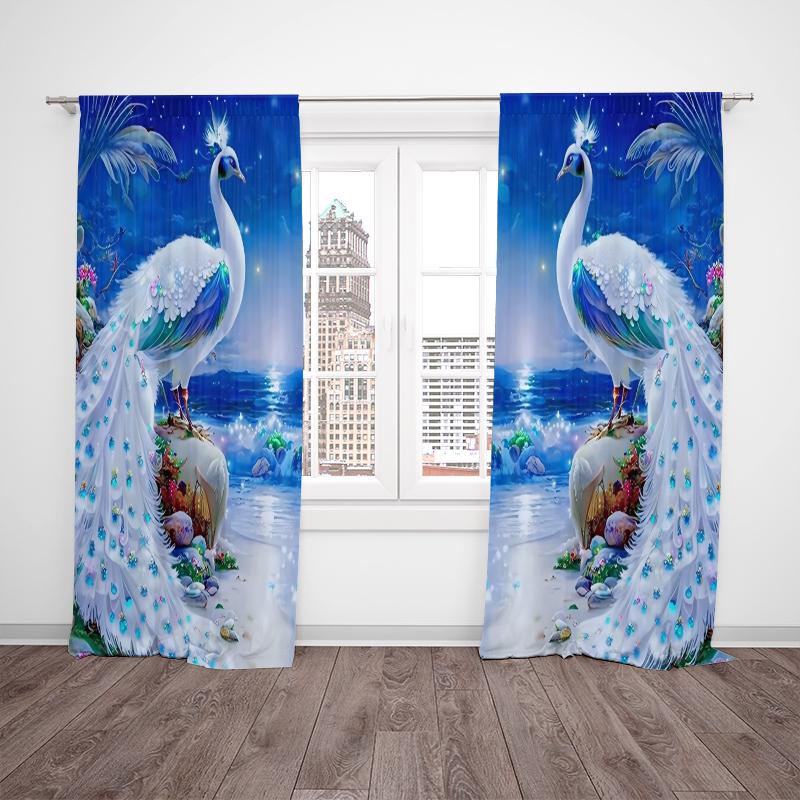 2pcs- Elegant peacock polyester curtains, bathroom, bedroom, living room, and family room decorative curtains