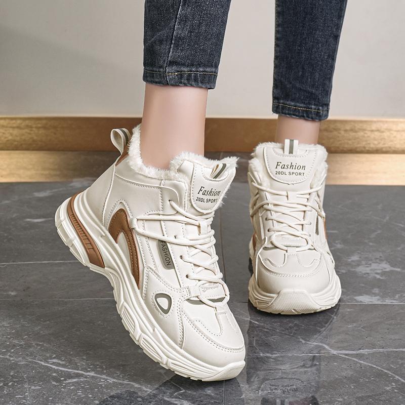 36-43 Women's Plus Size Fashionable Plus Velvet Warm Casual High Top Cotton Shoes Snow Boots Sports Women's Cotton Shoes