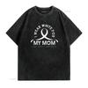 Womens T Shirt I Wear White For My Mom Ribbon Lung Cancer Awareness Black 2XL Vintage Washed Breathable Comfortable Stylish