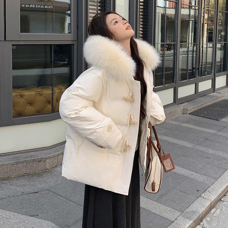 Womens Oversized Puffer Jacket With Faux Fur Collar Hooded Winter Coat 2026 Warm Thick Cotton-Padded Outerwear
