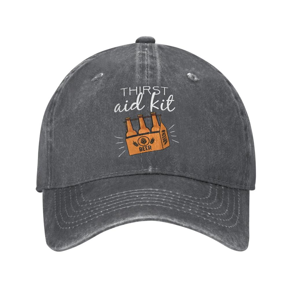Emergency Thirst Aid Kit Funny Beer Pun Alcoholic Drinking Summer Couple Women Custom DIY Outdoor Sport Sun Visor Baseball Caps