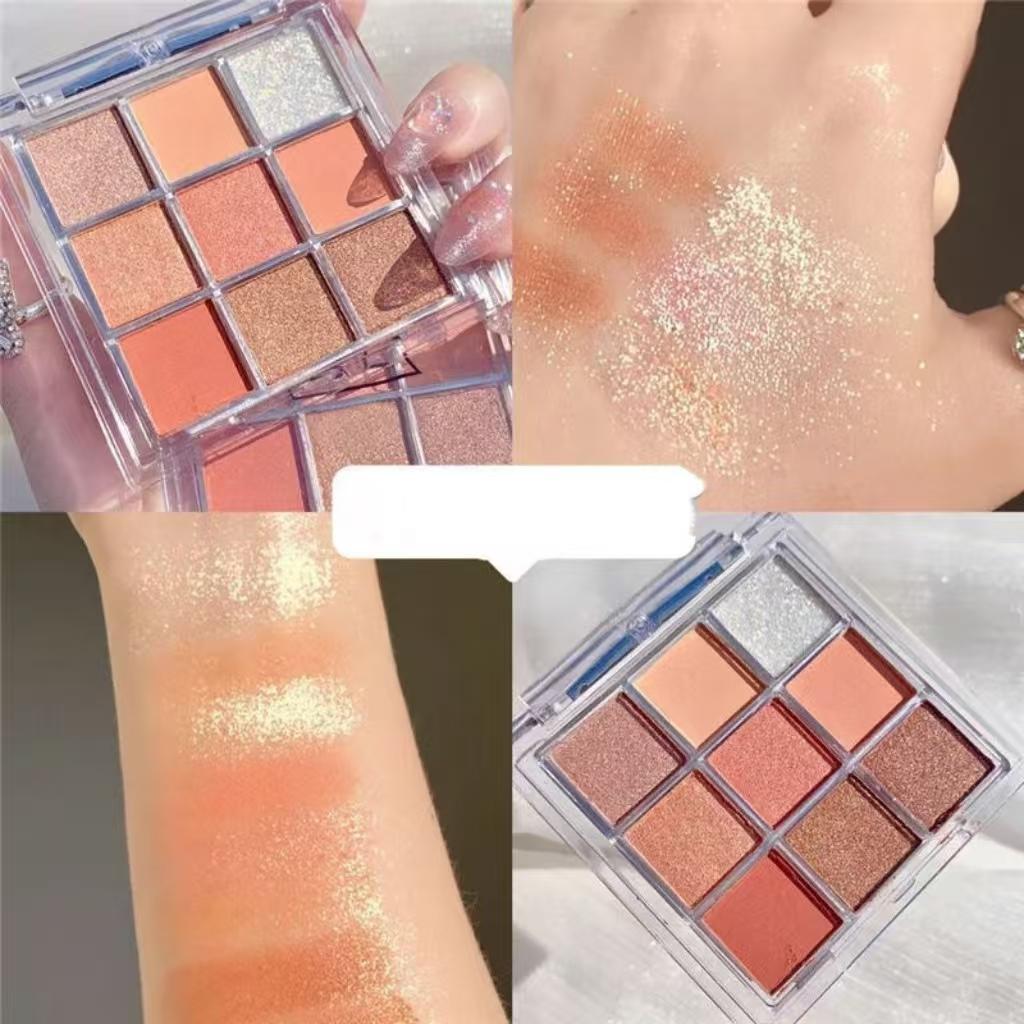 9 Colors Caramel Brown Eye Shadow Palette Pearly Matte Earth Color Eyeshadow Pallete Shiny Sequins Eye Pigments Lasting Makeup