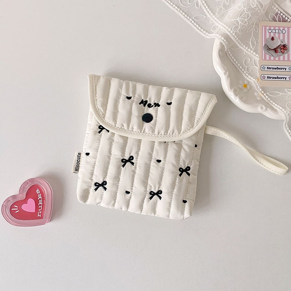 Menstruation Towel Storage Embroidery Cherry Cosmetic Bag Bowknot Bow Makeup Bag  Girls