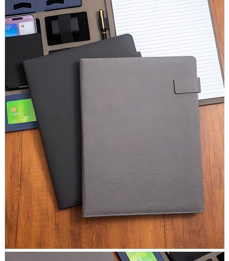 Premium A4 Faux Leather Folder with Magnetic Buckle & Document Clip for Business Meetings