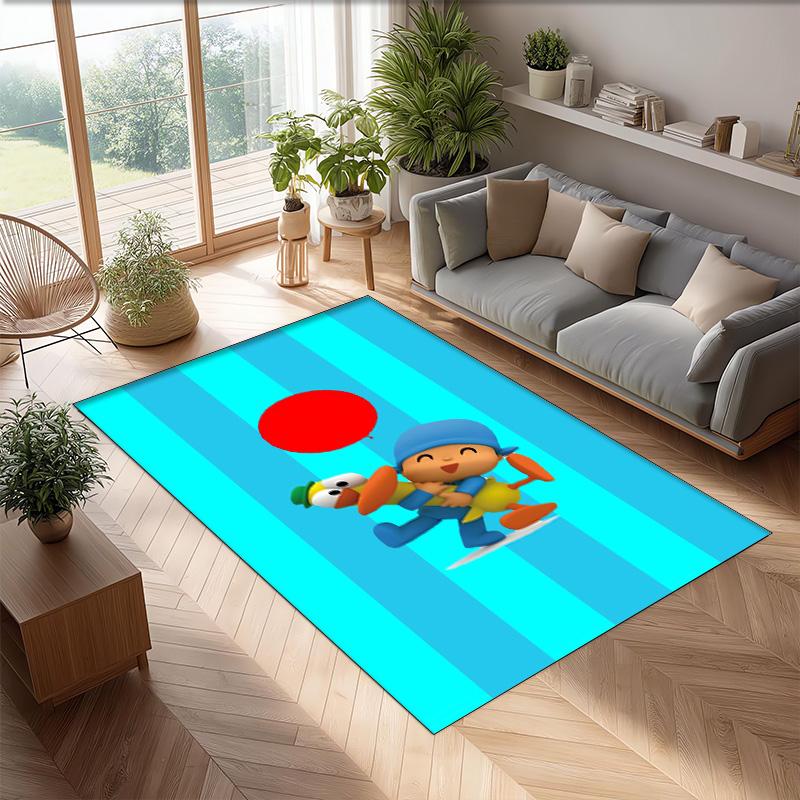 Pocoyó Cartoon Crystal Velvet Rug, Soft Anti‑Slip Crystal Velvet Carpet for Living Room Bedroom Home Decor