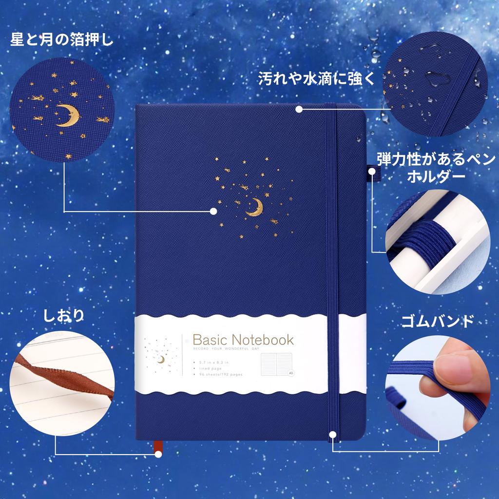 CAGIE A5 Hardcover 8mm with Pen Classic X Perfect for Travel Navy Notebook, Stylish, Ruled, Holder, Style, Cute, 14.5cm 21cm, Business, Adults, Girls,