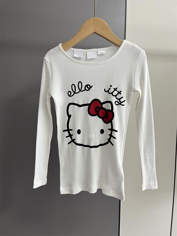 0587 Original: Girls  Sweet Casual Cat Print Round Neck T-shirt 120 cm