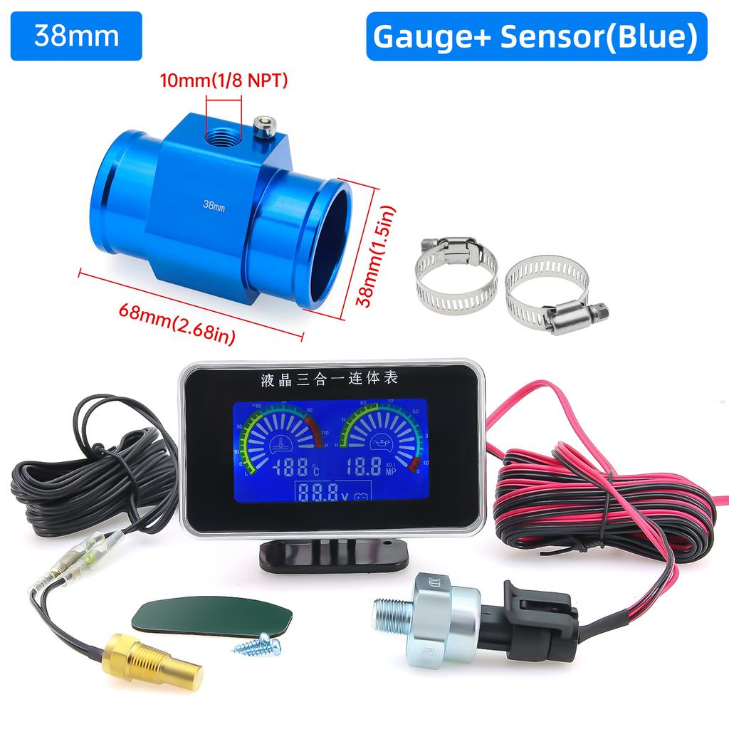 Car Multifunctional 3 IN 1 LCD Digital Truck Car Gauge Water Temp Gauge Oil Pressure Meter Voltmeter