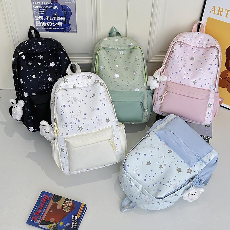 Schoolbag Star Printed Backpack Female Mori Small Fresh Sweet Large Capacity Student School Bag Lightweight Leisure Travel Backpack