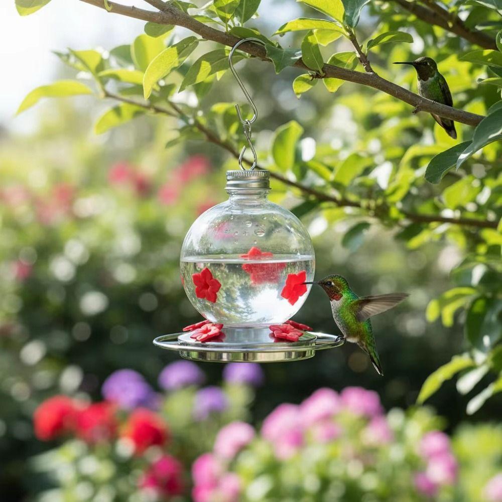 Three Hole Hummingbird Feeder Visible Birds Water Dispenser Outdoor Garden