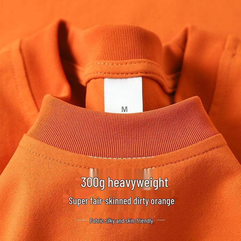 Unisex Heavyweight 300g Cotton Crew Neck Solid Color T-Shirt