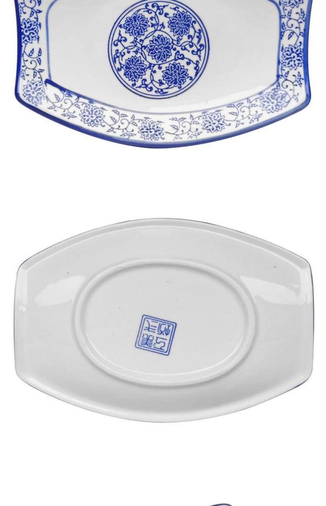 Ceramic Broccoli Plate - Blue & White Porcelain Chinese Style Dish