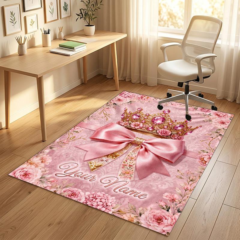 Floral Garden Theme Crystal Velvet Rug Personalized Custom Name Text Soft Floor Mat Home Decor