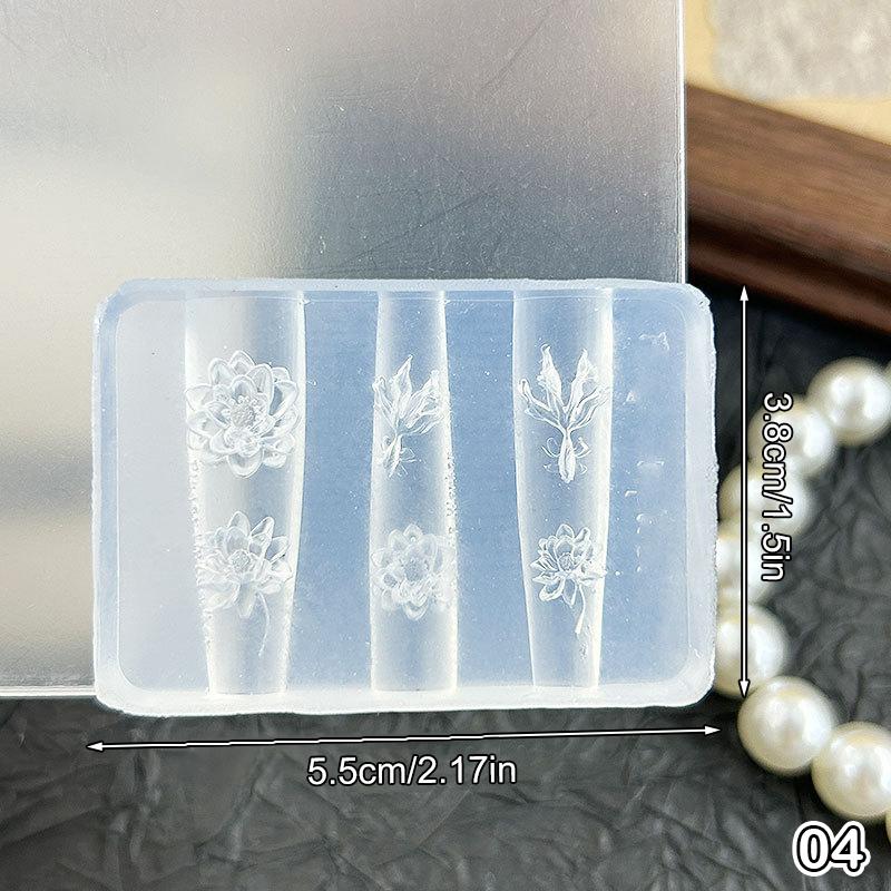 3D Silicone Nail Art Mold Template Lotus Lantern Goldfish Plate Buckle Carving Stencil Tool Diy Design Manicure Charm Decor