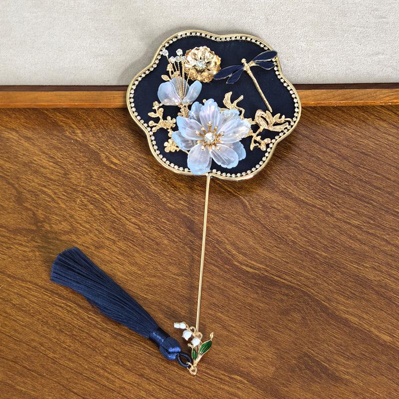 

Ручной веер невесты, украшение для свадьбы, мини-веер для группы, ручной работы, китайский винтажный веер для цветов, подарки, украшения для фотографий синий