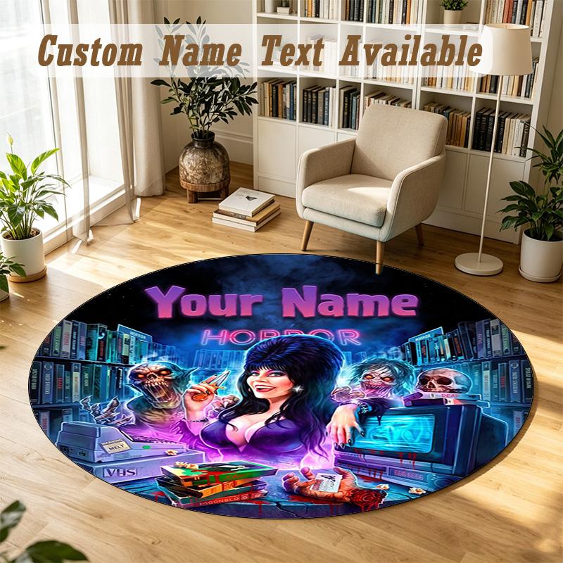 Elvira Mistress of the Dark Personalized Round Rug Support Custom Name, Soft Home Decor Mat