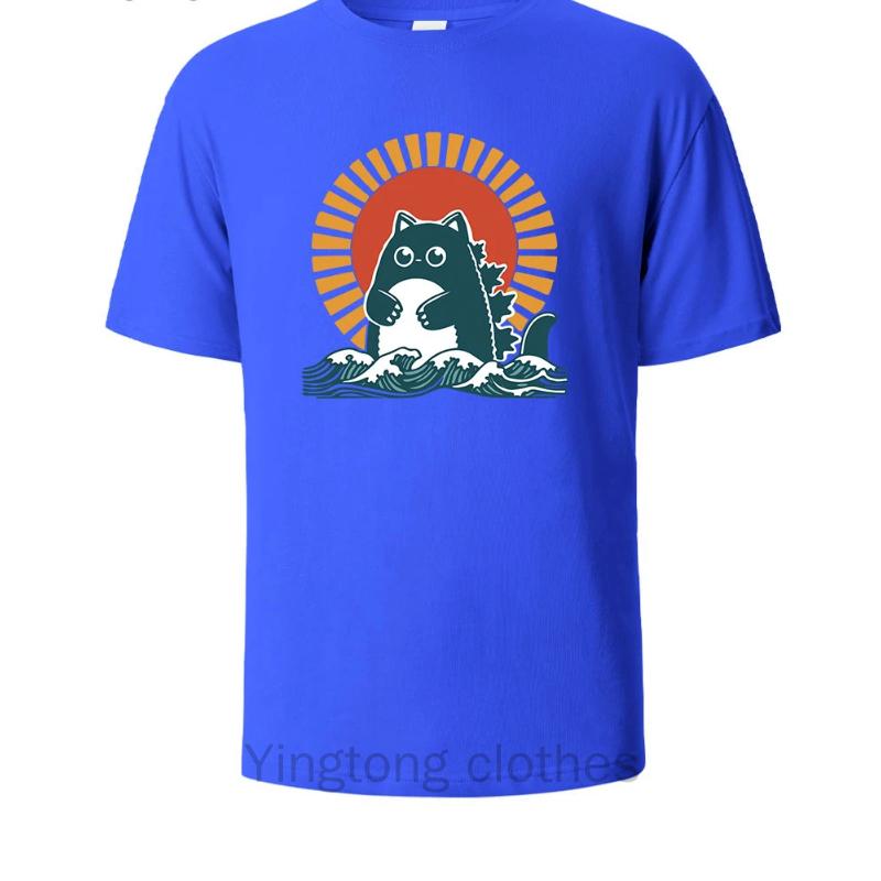 Cat Printed Soft Cotton Mens Tee Lightweight Breathable Minimalist Round Neck Design Comfortable Loose Fit Mens T-shirt