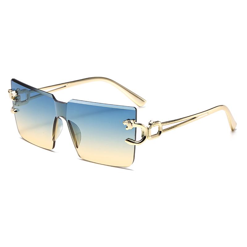 Retro Square Rimless Sunglasses Frameless Gradient Lens UV Protective Eyewear Outdoor Cheetah Decoration