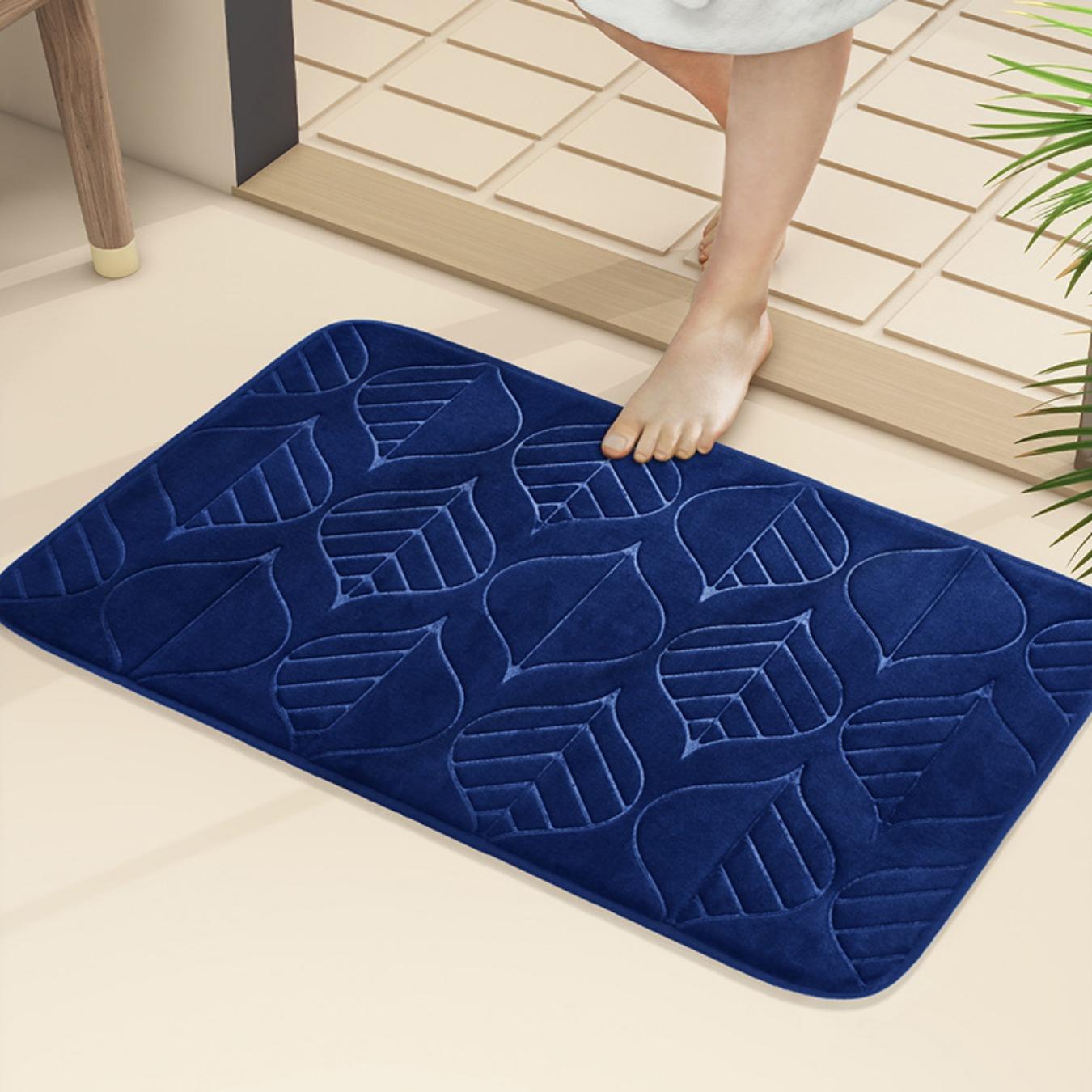 

Коврик для ванной с гравировкой листьев, нескользящие ковры для ванной, коврик для умывальника, боковой пол в ванной, коврик для двери в душевую, пена с эффектом памяти, 3D-подложка 40cm*60cm темно-синий