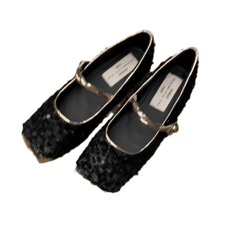 Sequined Mary Jane Single Shoes Women's Shoes 2025 New Spring Flat Bottom Niche High-end French Temperament Evening Shoes