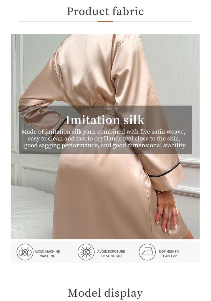 Summer Ice Silk Women's Mid-Length Thin Tie-Up Fashion Robe