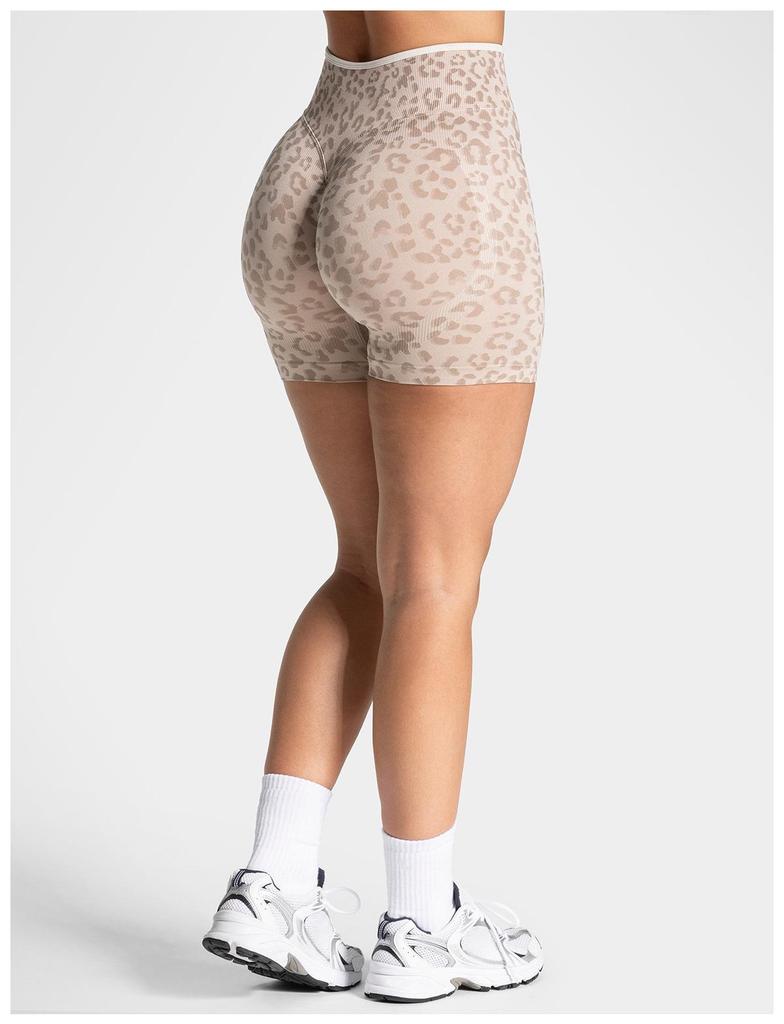 Leopard Print High-Waisted Seamless Yoga Shorts - Women's Fitness & Tummy Control Running Shorts