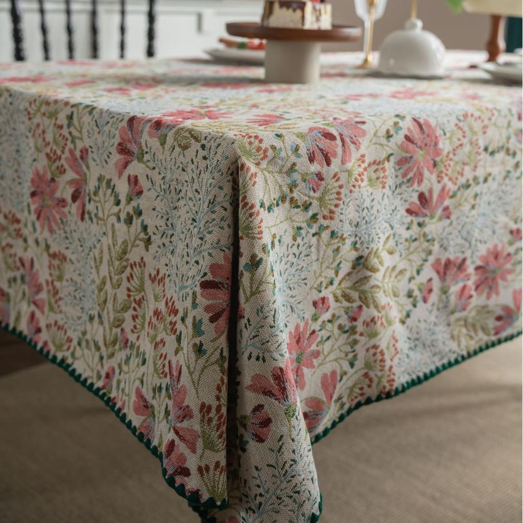 Tablecloth French Retro Embroidery Contrasting Color Dining Table Cloth Jacquard Rectangular Tablecloth Atmosphere