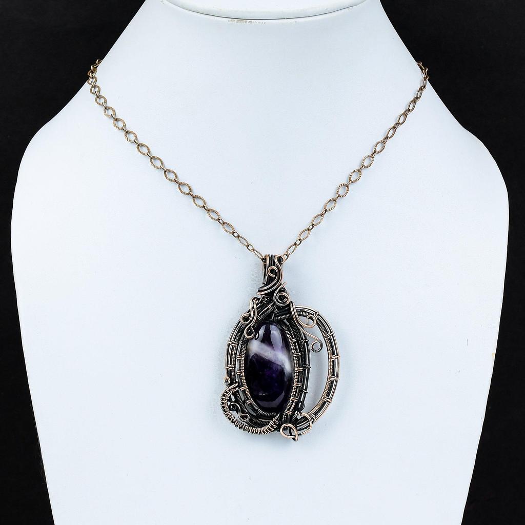 Chevron Amethyst Pendant Copper Wire Wrapped Gemstone Pendant Handmade Pendant Chevron Amethyst Copper Jewelry Ethnic Pendant Gift For Women