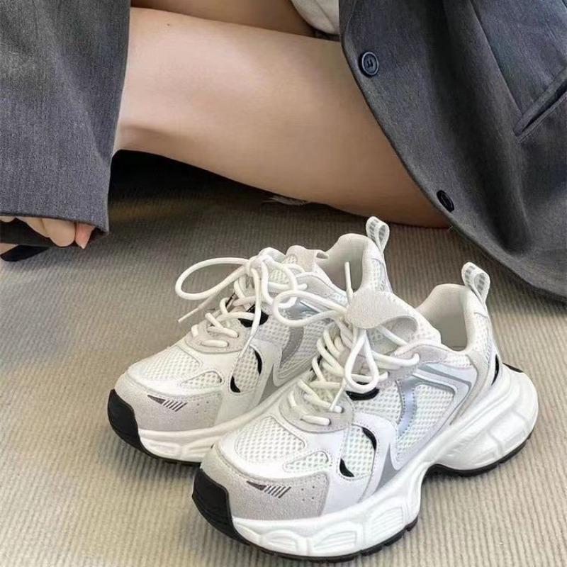 Lightweight Sports Running Shoes for Women White Mesh Thick Sole Lace Up Casual Sneakers 35 белый
