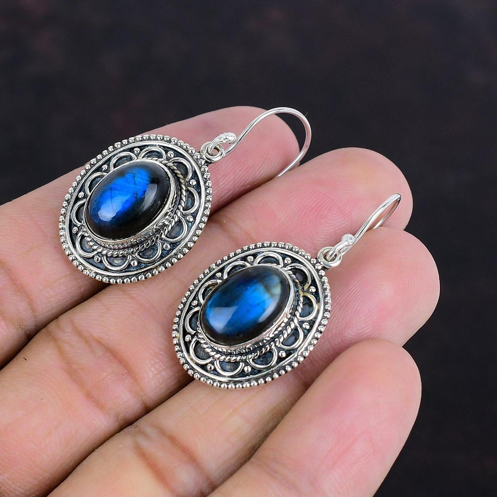 Cercei Labradorit Argint Sterling 925 Cercei Piatră Prețioasă Bijuterii Decente Handmade Cercei Vintage Cadou Logodnă Bijuterii Piatră Natală