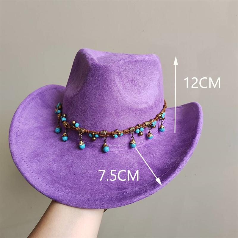 New Blue Suede Hat 7.5Cm Western Cowboy Women'S Fedora Hat Men'S Church Jazz Hat Fashion Travel Party Hat Denim Hat