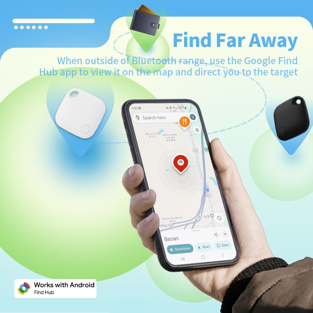 2PCS Bundle Android Smart GPS Tracker with Rope Portable Anti-Loss Locator Work with Google's Find Hub Finder for Pixel Moto