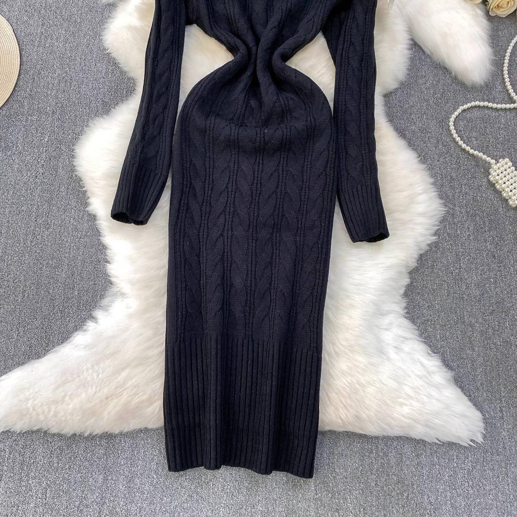 Gray Fashion Turtleneck Sweater Dress For Women New Autumn Winter Chic Long Sleeves A-Line Pullover Loose Knitted Dresses
