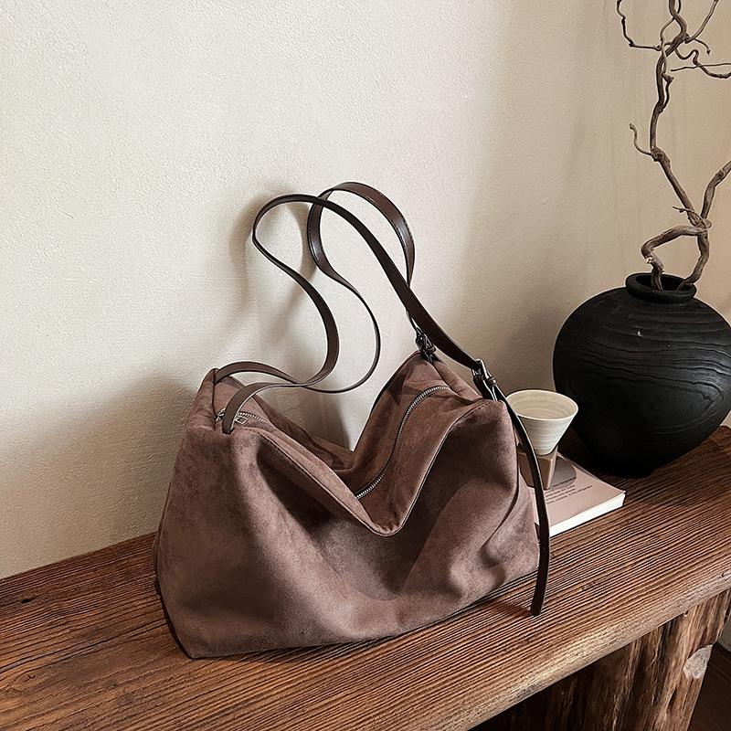 

Сумка-тоут из натуральной замши большой вместимости женская сумка-тоут Boston сумка через плечо для поездок на работу сумка через подмышку темно-коричневого