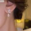 Pair Fashionable Elegant Exquisite Butterfly Bow Glass Inlaid Earrings for Women Daily Commuting Dating Gift