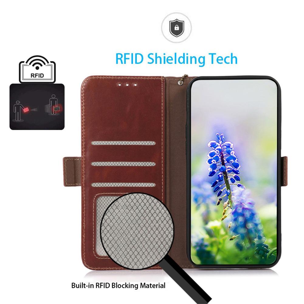For Samsung Galaxy S25 FE Case RFID Blocking Genuine Cow Leather Wallet Phone Cover