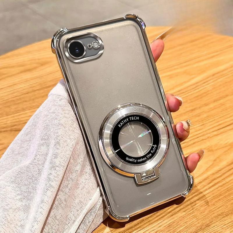 

Прозрачный противоударный чехол с гальваническим покрытием для iPhone 16E 2025 16 15 14 13 12 11 Pro Max fundas для магнитного держателя-подставки Magsafe For iPhone 16E 2025 серебряный