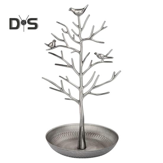 

Вінтажне Дерево для Прикрас з Пташкою Тримач для Дрібничок Ключів Сережок Намиста Кілець Браслетів Ювелірні Аксесуари Органайзер для Дисплею Підставка Металева Стійка для Зберігання срібний