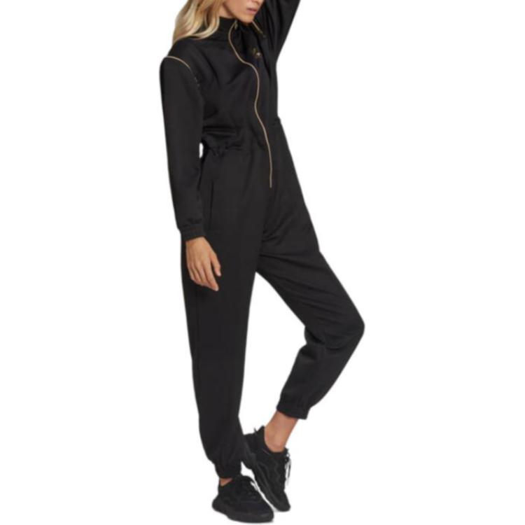 adidas Originals Solid Color Zip Collar Long Sleeve Jumpsuit Women Jumpsuit Black HG6682