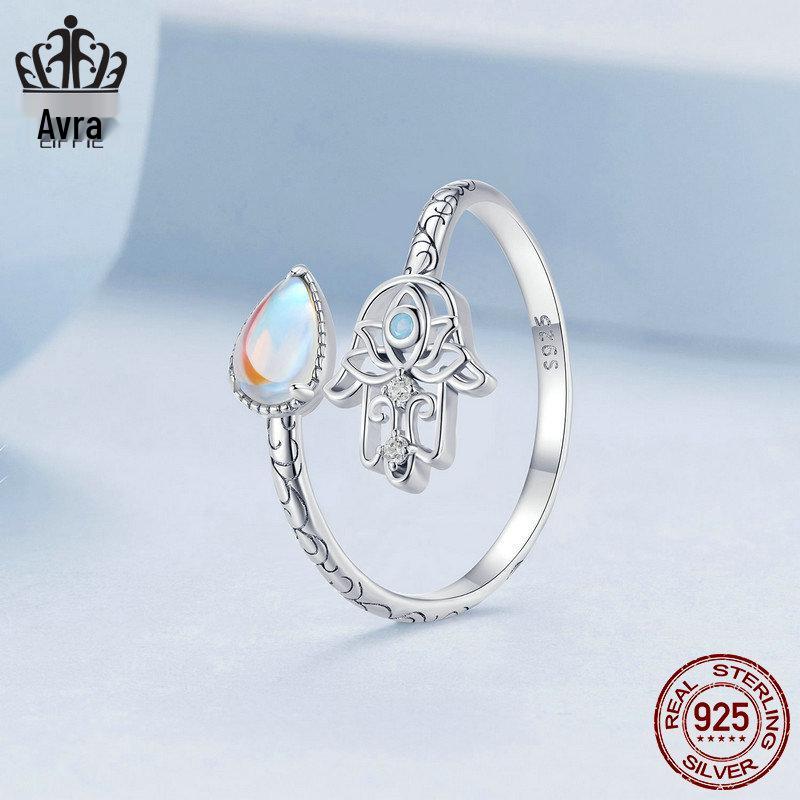 Avle Original Lucky Hand Ring - S925 Sterling Silver Platinum-Plated Open Ring Jewelry for Women