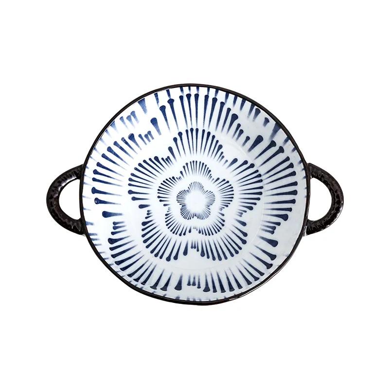 700ml Ceramic Salad Bowl With Handle Kitchen Soup Noodle Bowl Pasta Fruit Bowls Japanese Tableware Microwave Oven Bakware Pan